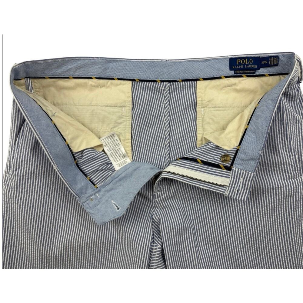 Polo Ralph Lauren Pants Blue White Seersucker Stretch Straight Fit Mens 38x31 - Picture 6 of 13